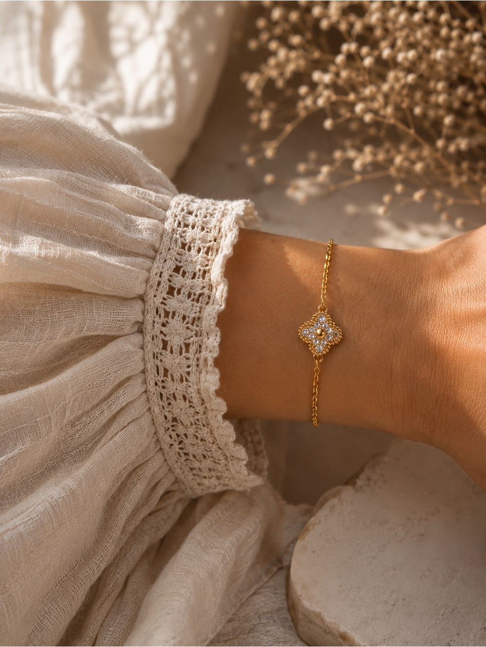 Gold Floral Cubic Zirconia Bracelet - Jewelry - Picture 2 of 3